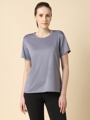 VAN HEUSEN Solid Women Round Neck Grey T-Shirt
