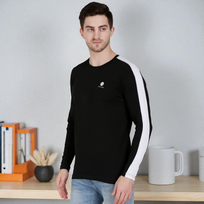 Faricon Trend Colorblock Men Round Neck Black T-Shirt