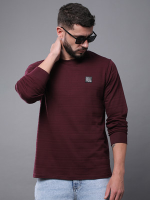DIFFERENCE OF OPINION Solid Men Round Neck Maroon T-Shirt