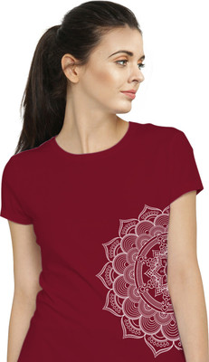 Stylimo Printed Women Round Neck Maroon T-Shirt