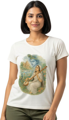 Aasha-Kriti Graphic Print Women Round Neck White T-Shirt