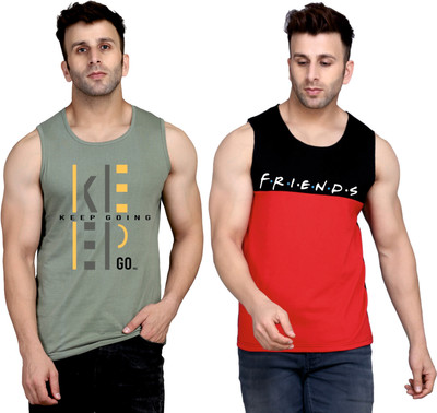 SLOWLORIS Printed Men Round Neck Light Green, Black, Red T-Shirt