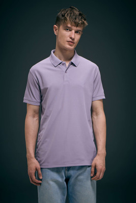 Maxzone Solid Men Polo Neck Purple T-Shirt