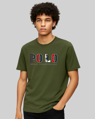 Droplet Printed Men V Neck Dark Green T-Shirt