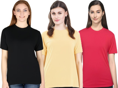 HouseOfCommon Solid Women Round Neck Multicolor T-Shirt