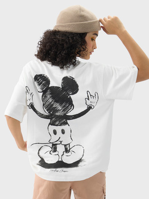 The Souled Store Graphic Print Women Round Neck White T-Shirt