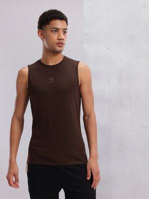 HRX by Hrithik Roshan Solid Men Round Neck Brown T-Shirt
