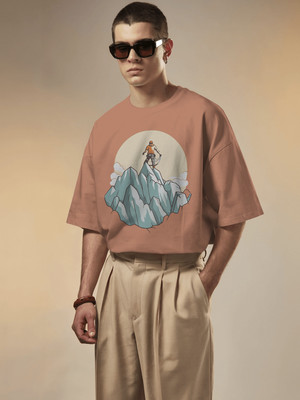 Senotex Graphic Print Men Round Neck Orange T-Shirt