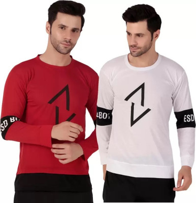 cnw Printed Men Round Neck White, Red T-Shirt