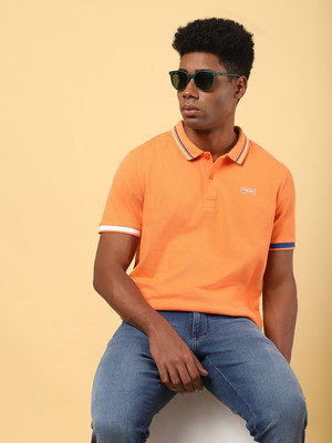 Wrangler Solid Men Polo Neck Orange T-Shirt