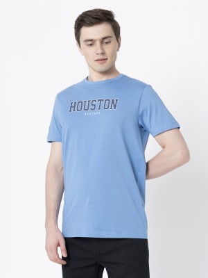 Red Tape Typography Men Round Neck Blue T-Shirt