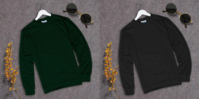 RABBY Solid Men Round Neck Dark Green, Black T-Shirt