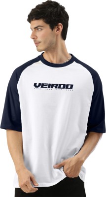 Veirdo Printed, Typography Men Round Neck Grey, Navy Blue T-Shirt