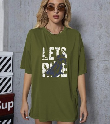 Calm Down Typography Women Round Neck Green T-Shirt