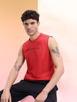 HRX by Hrithik Roshan Printed, Solid Men Round Neck Red T-Shirt