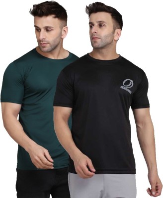 INDIZO Solid Men Round Neck Green, Black T-Shirt