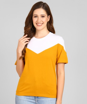 Adyavastram Colorblock Women Round Neck Yellow T-Shirt