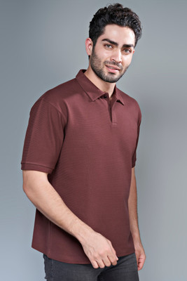 Maxzone Solid Men Polo Neck Brown T-Shirt