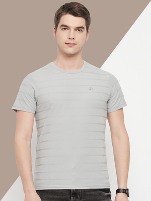 OGEN Striped Men Round Neck Grey T-Shirt