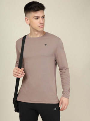 TECHNOSPORT Solid Men Crew Neck Brown T-Shirt