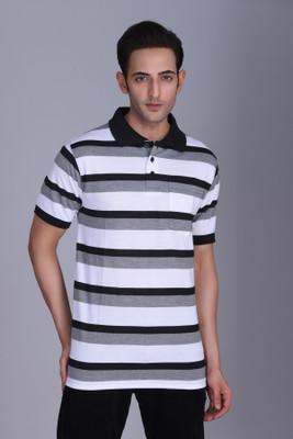 Harbor N Bay Striped Men Polo Neck Multicolor T-Shirt
