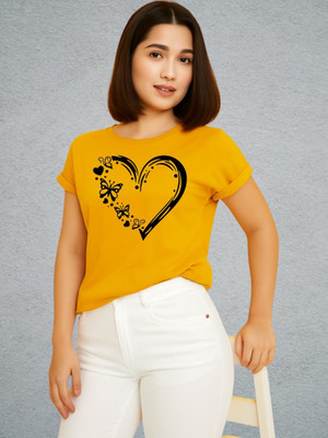 Kintu Parantu Printed Women Round Neck Yellow T-Shirt