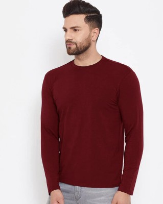 LazyChunks Solid Men Round Neck Maroon T-Shirt