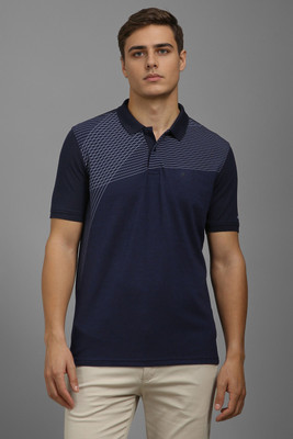 LOUIS PHILIPPE Striped Men Polo Neck Dark Blue T-Shirt