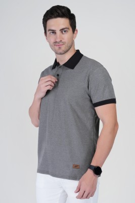 John Peters Solid Men Polo Neck Black, Grey T-Shirt