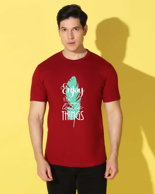 WOOSTRO Printed Men Round Neck Maroon T-Shirt