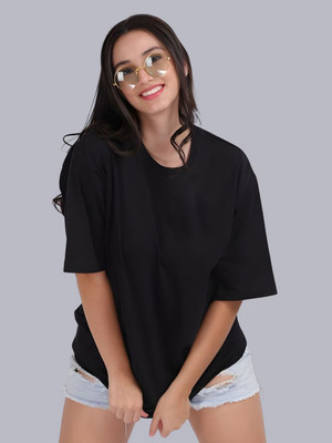 Moda Rapido Printed Women Round Neck Black T-Shirt