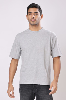 TQH Solid Men Round Neck Grey T-Shirt