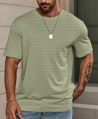 METRONAUT Striped Men Round Neck Light Green T-Shirt