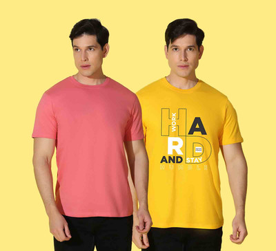 WOOSTRO Solid, Typography Men Round Neck Multicolor T-Shirt