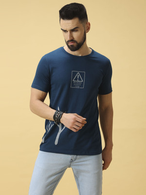 Estilocus Printed Men Round Neck Blue T-Shirt