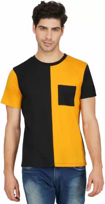 clickwell Colorblock Men Round Neck Black, Yellow T-Shirt