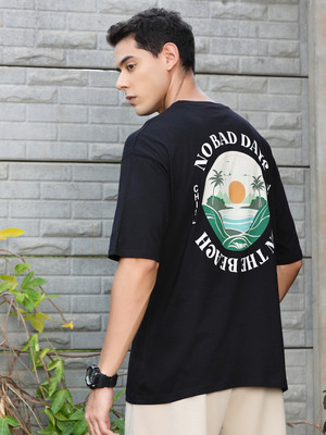 THOMAS SCOTT Printed Men Round Neck Black T-Shirt