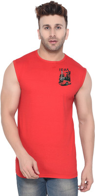Money Leaf Printed Men Round Neck Red T-Shirt