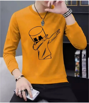 AVR Printed Men Round Neck Yellow T-Shirt