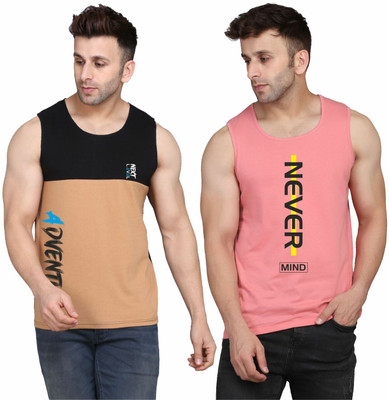 MINISTRY OF FRIENDS Colorblock, Printed Men Round Neck Black, Brown, Pink T-Shirt