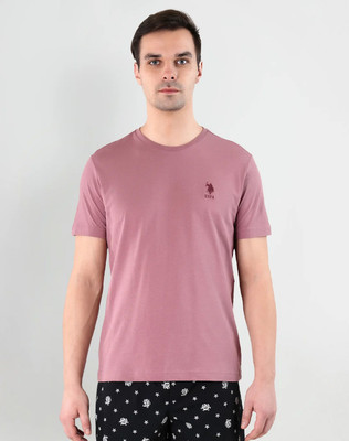 U.S. POLO ASSN. Solid Men Round Neck Pink T-Shirt