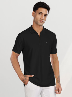 Bullmer Solid Men Polo Neck Reversible Black T-Shirt