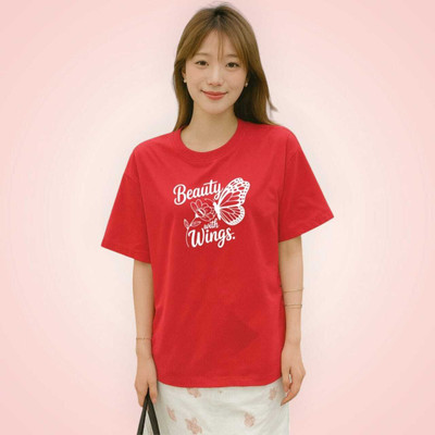 MAJESTIC FASHION Printed Women Round Neck Red T-Shirt