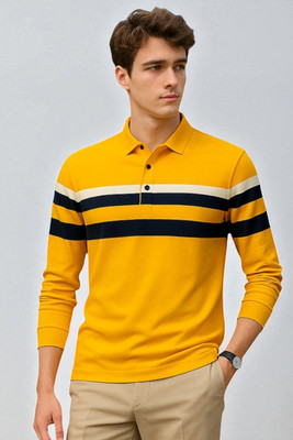 Bolderift Solid Men Polo Neck Yellow T-Shirt