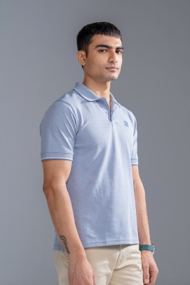 Maybon Solid Men Polo Neck Light Blue T-Shirt