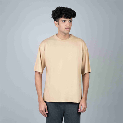 eSiddhi Solid Men Round Neck Beige T-Shirt