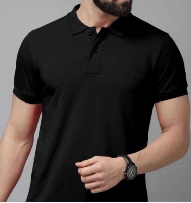 UniqueFashionHub Solid Men Polo Neck Black T-Shirt