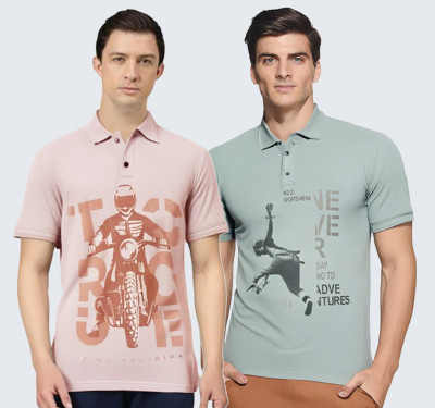 METRONAUT Printed Men Polo Neck Multicolor T-Shirt