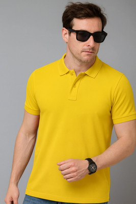 Vivaan Fab Solid Men Polo Neck Yellow T-Shirt