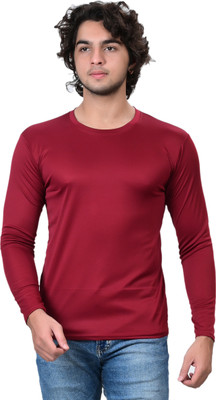 RENU FASHIONS Solid Men Round Neck Maroon T-Shirt